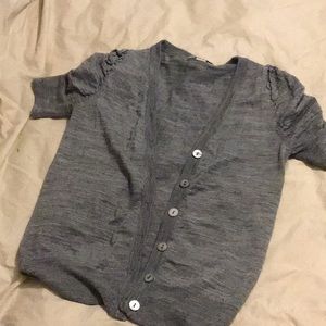 Grey shortsleeved button up cardigan sweater